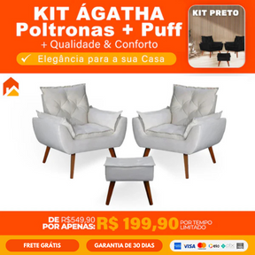 Kit Ágatha - Poltronas + Puff | Elegância para a sua Casa